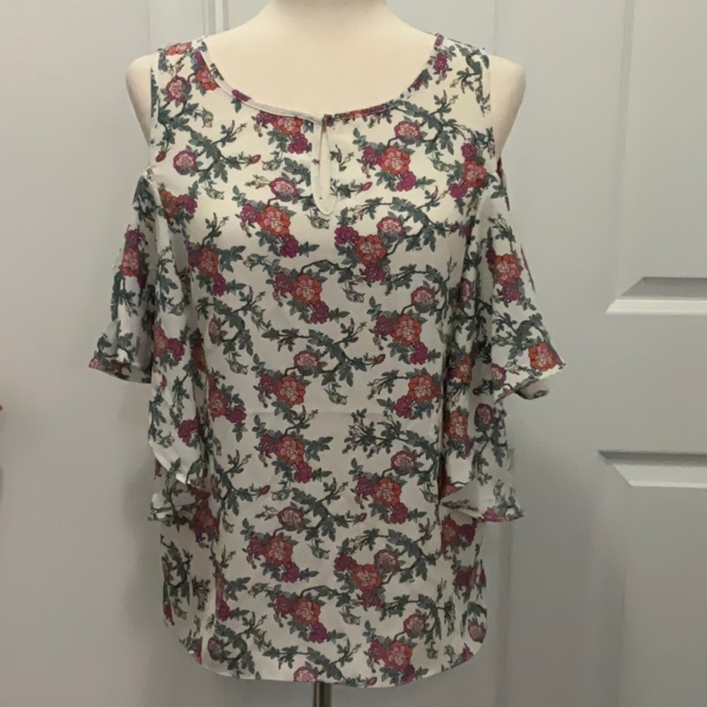Max Studio Floral Cold Shoulder Top